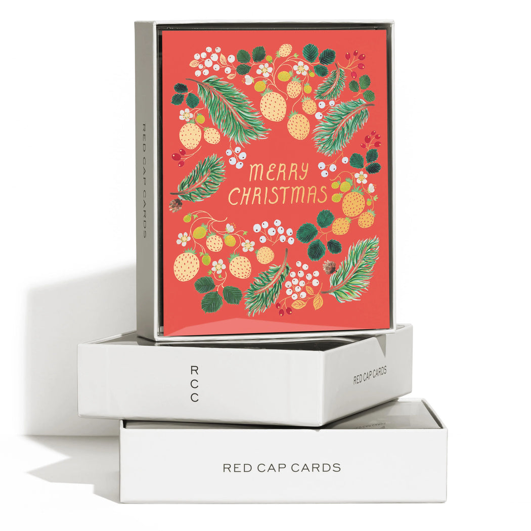 Red Cap Cards: Berry Christmas Holiday Greeting Card.