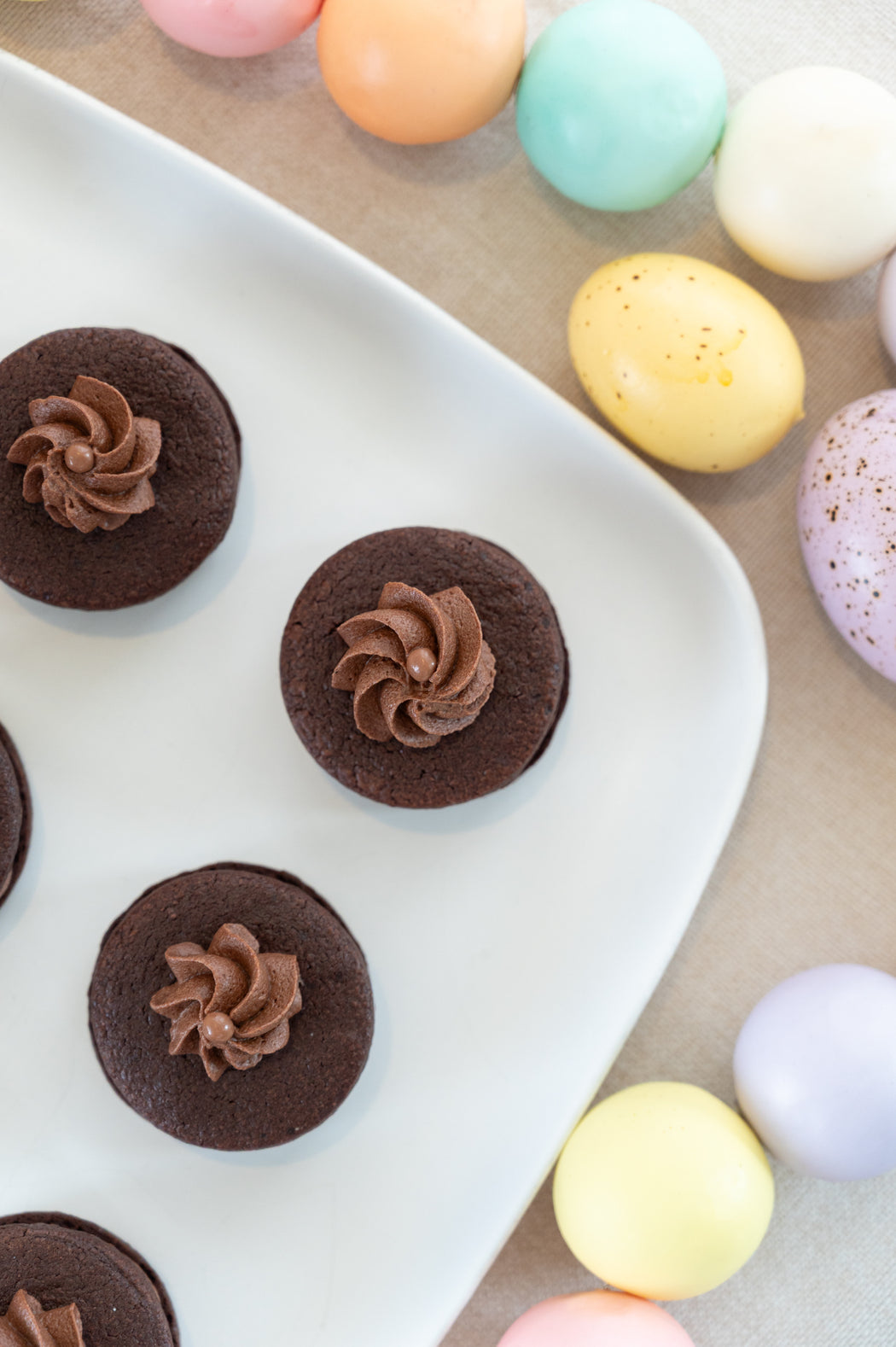 Whipped Chocolate Ganache Shortbread Cookies.