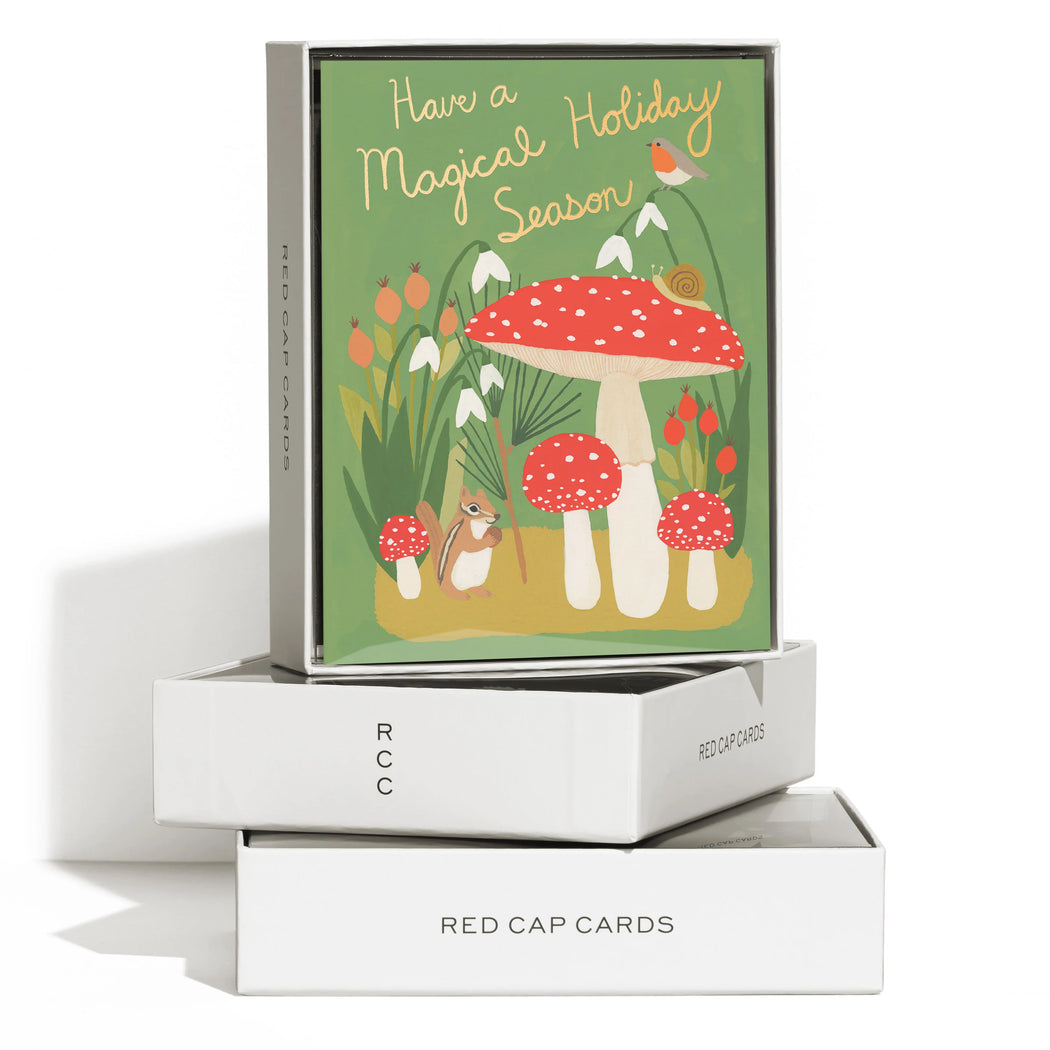 Red Cap Cards: Forest Critters Holiday Greeting Card.