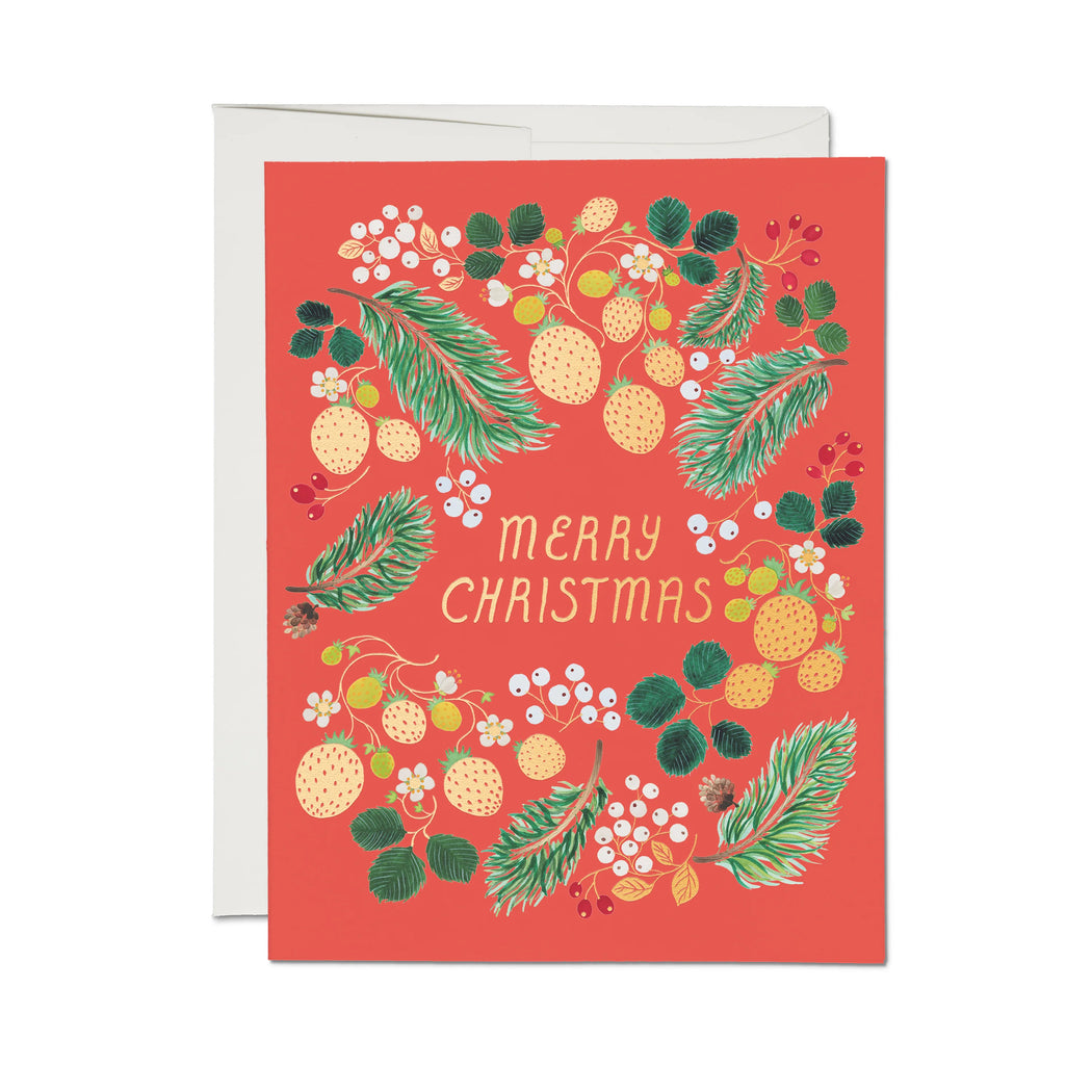 Red Cap Cards: Berry Christmas Holiday Greeting Card.