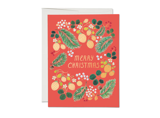 Red Cap Cards: Berry Christmas Holiday Greeting Card.