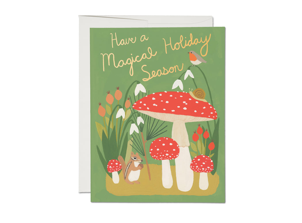 Red Cap Cards: Forest Critters Holiday Greeting Card.