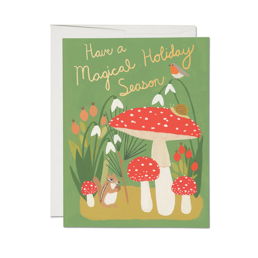 Red Cap Cards: Forest Critters Holiday Greeting Card.