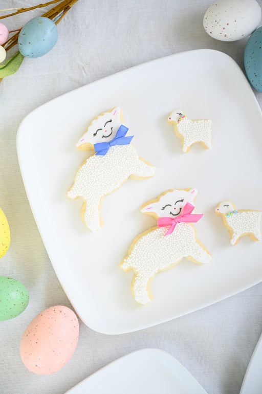 Decorated Easter Lamb Cookies.
